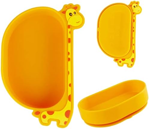 Силиконовата Издънка за детето, дизайн 2 в 1 с жирафа Чиния за самостоятелно хранене на малки деца, Купа за миене на съдове, Нескользящая, подходящ за повечето тави, употребявани за стульчиков за хранене, не съдържа