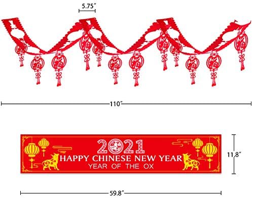 Банер XJF на Китайската Нова Година, Украса за парти в чест на 2021 Година на Бика, нова година Банер и Подвесная Венец с Фенерче Късмет