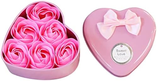 ECYC 1 бр. Луксозно Rose Сапун във формата на сърце (6 бр/кутия), Сапун за баня с флорални аромат, Сапун с Етерично масло от рози в кутия за Подарък, Подарък за Годишнина от сватбата, рожден Ден, Розов