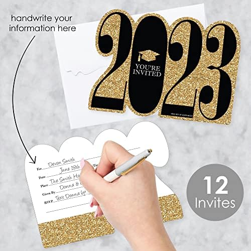 Пискюл Голяма точка на щастието, която безпроблемно Златна - Комплект от 12 покани под формата на попълване и 12 карти с благодарностями под формата на благодарност - Набор от офис консумативи за бала 2023 г. - Виртуален