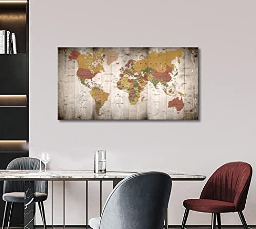 Стенно Изкуство с карта на света и за Офис, Интериор в Морски стил, Ретро Плакат с карта на света, Модерна Печат върху Платно в Рамка - Карта на света, Стенно изкуство