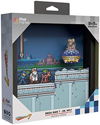 Пикселова рамка Level Up Labs: Megaman 7 - Dr. Хитър - 3D Shadow Box - Декор в Рамката за стените на Дома, Рафтове, колекционерски игри на плакати, Украса игри стая за момчета и момичета
