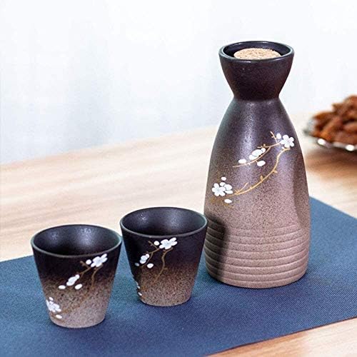 Набор от саке Азиатската традиция от 7 елементи, Ръчно Рисувани, Комплект чаши за Сакуры, 1 Тенджера за саке и 6 Чаши за саке за студено/Топло/Шочу/Чай 21223