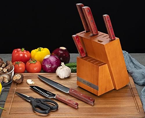 Блок кухненски Ножове с 14 Прорези, Държач за Ножове От Дърво, Без Ножове – Блок За съхранение на ножовете от масивно Дърво