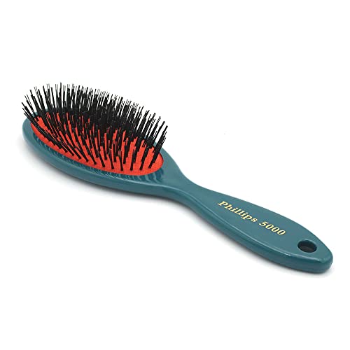Четка за коса Phillips Brush 5000 в Реален Размер с Цветен Модел, Тюркоаз, Четка за Коса с Найлонов Косъм за Жени