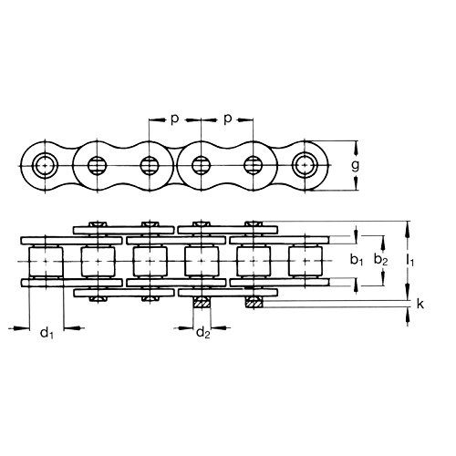 Ametric 04B ISO, Кутия с дължина 5 метра, Верига с един валяк, номер на детайли с 12X5 м, стъпка 6 мм (P), 2,8 mm (b1), 4 мм (d1), 7,4 мм (I), диаметърът на закрепване 6x2,8, диаметър на закрепване 1,85 мм, (1-005)