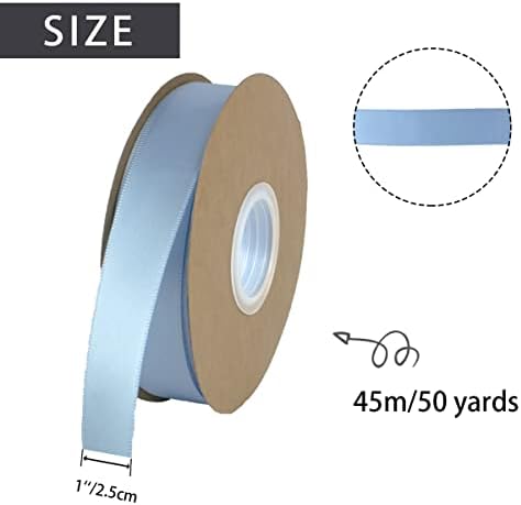 Nichemigo 1 Инч X 50 Ярда Однотонная Сатен Лента С Едно Лице Тъканни Ленти за Подарък опаковки, Панделки за Бродерия, Букет, Покана за Сватба, Цветна Композиция, Детски Душ, Светло Синьо