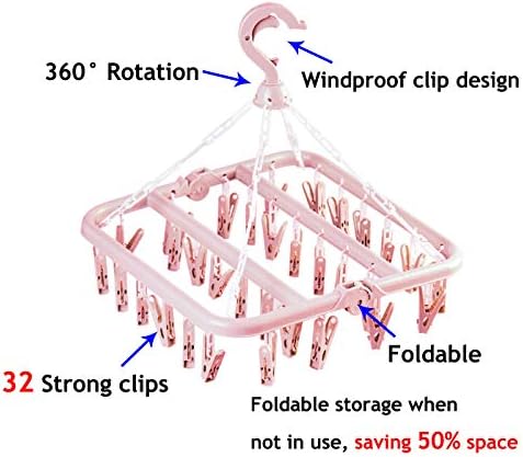 Закачалка за дрехи с 32 Скоби, Закачалка за Колчета, Сгъваема Сушилня за дрехи, Закачалка за сушене на Чорапи, Сутиени, Кърпи, бельо, Шапка, Шал, Панталони, Бебешки дре?