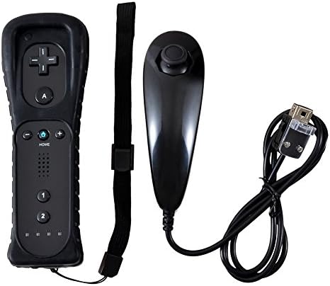 Новият контролер Bull за Wii, вграден Motion Plus дистанционно управление за Wii /Wii U със силикон корпус и защитен каишка (черен комплект)