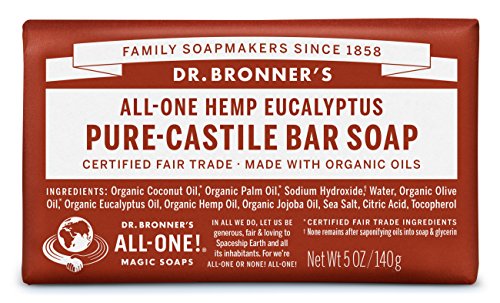 Сапун Dr. Bronner's -Pure-Castile Bar-Soap (опаковъчна хартия 5 унции) с эвкалиптом, мента, роза - Произведено на базата на органични масла За лице, тяло и коса, лек и хидратиращ