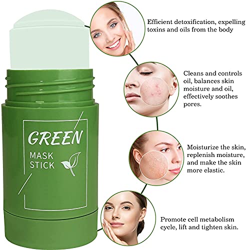 HZZYJ 2 бр. Почистваща глинена маска за лице-стик със зелен чай, Хидратиращ Контрол масло, Свиване на порите, за по-Дълбоко почистване и хранене, Твърда тънка маска срещу акне, Подобрява състоянието на кожата за жени