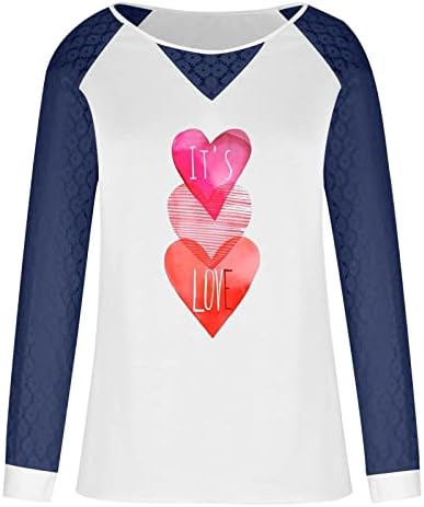 Плочи с изображение на Сърце Любов, дамски Дантелени Ризи с дълъг ръкав, Модни Пуловери с кръгли деколтета, Тениски, Туника с лоскутным принтом