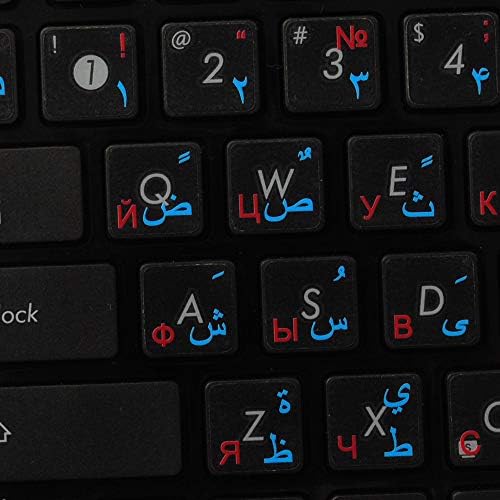 Надписи на персидско-руска клавиатура 4Keyboard FARSI НА Прозрачен фон с ЧЕРВЕНИ и сини букви (14X14)