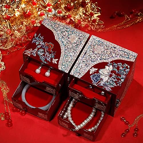 Китайски Ръчна Изработка Кутия За Бижута, Сватбен Подарък Пръстен Кутия Дървена Странична Врата Кутия За Бижута Обеци, Колие Украшение Китай Червена Кутия За Съхранение