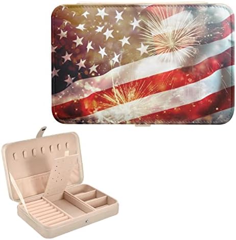 Флаг на САЩ 4 юли фойерверки малка кутия за бижута ПУ кожен калъф бижута организатор на пътуването мини бижута пътуване, калъф за пътуване
