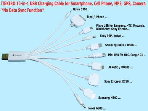 iTEKIRO AC Стенно Зарядно за Кола dc Комплект за Sanyo VPC-J2EX + iTEKIRO 10-в-1 USB Кабел За зареждане