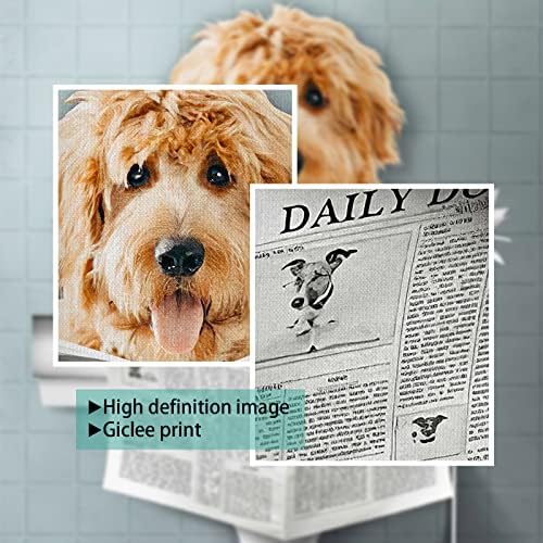 Сладко Куче Декор за Баня 16X20' Сладък Голдън Ретривър В Тоалетната, Четене на Вестници, Стенно Изкуство, Забавно Куче, Селска Къща, Платно, Стенен Декор, Модерен Плак?