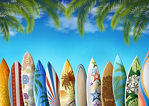 Loccor Плат 15x10 метра Годишно Дъска За сърф на Плажа Тематичен Фон За Парти Дъска За сърф Тропическо Синьо Небе Морски Палми Фон За Снимки Вечерни Аксесоари Aloha Декор за парти в чест на рождения Ден на Подпори за