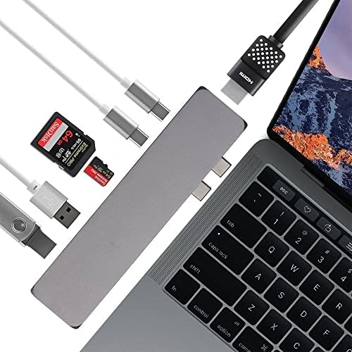 Адаптер MMOBIEL C USB Хъб Type C Хъб Съвместим с MacBook Pro / Air, iMac, Mac Mini - устройство за четене на карти TF / SD, 2 порта USB 3.0, изход 4K, HDMI, 2 слота за пренос на данни USB C - 7 пристанища