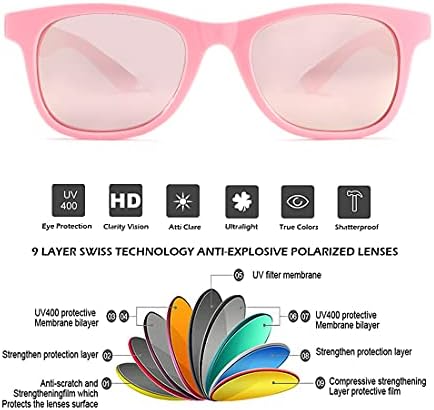Детски слънчеви очила с гъвкави рамки, поляризирани за момчета и момичета, Защита от uv, възраст 3-8 години (Розово / Розови slr + Матово розов /сив) - 2 опаковки