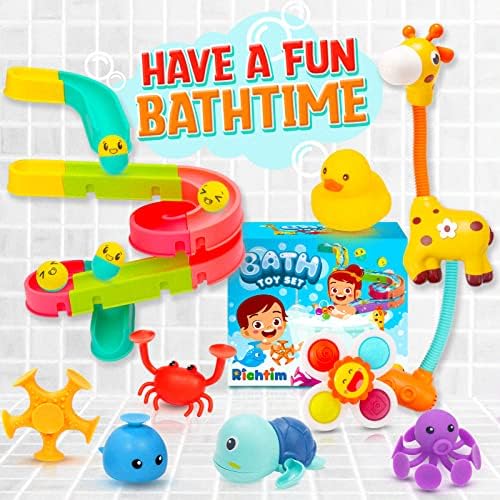 Комплект играчки за баня за деца - Интерактивни играчки за душ с Жълт Уточкой, играчки за баня, Плаващи Брызгающие играчки и Забавни Изсмукване на играчки в океана тематика за момчета и момичета