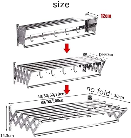 XMCX Сгъваема сушилня за дрехи, Стенни Разширяващите Се Закачалка за дрехи, Закачалка за палта, Сгъваем Органайзер за кърпи за бельо, Удобно за съхранение (с Размер: 100 см /39,4 инча)