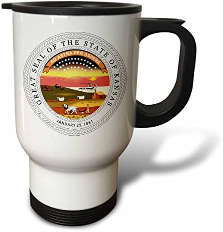 Пътна чаша 3dRose Great State Seal of Kansas, 14 грама, Многоцветен