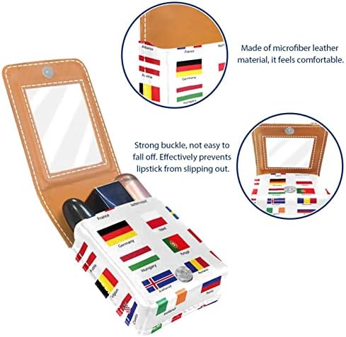Мини-Калъф за Червило с Огледало за Чантата си, Знамена на Европейски Държави, Преносим Калъф за Организиране на