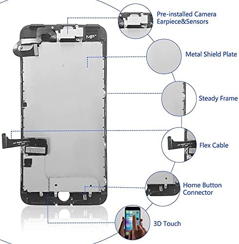 Комплект– 2 броя: Подмяна на екрана в събирането за iPhone 8 Черно 4,7 инча, смяна на екрана за iPhone 7 Plus черен 5.5 инча в колекцията с предна камера + говорител в ухото + сензо