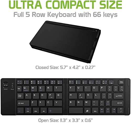 Работи от Cellet Ультратонкая сгъваема безжична Bluetooth клавиатура, съвместима с LG X Power (международна) с поставка за телефон - Акумулаторна клавиатура в пълен размер!