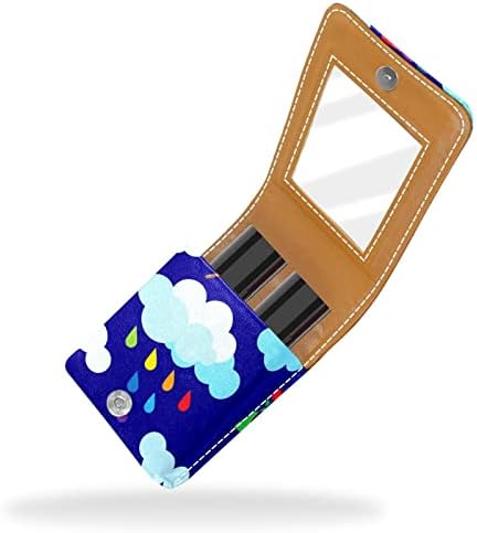 GUEROTKR Пътна Чанта-Органайзер За Червило, Чанта За Червило, Преносима Косметичка С Огледало, синьо модел във формата на цвете облак