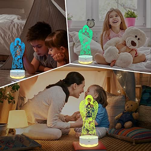 Lampeez Angel Светлини Детски 3D лека нощ с Оптична Илюзия, Лампа с 16 цвята, Дистанционно Управление, което променя Рожден Ден, Коледа, Ангел-Пазител, Идея за Подаръци за Мо?