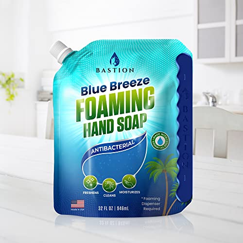 Пълнител за пенящегося сапун за ръце Bastion (32 унции) Торбичка - Антибактериално Освежаващ Аромат Clean Blue Breeze За Насипни измиване на ръце -Произведено в САЩ