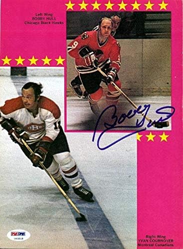 Снимка с автограф от Боби Хъл На страницата на списание Чикаго Блекхоукс PSA /DNA #U93518 - Списания НХЛ с автограф