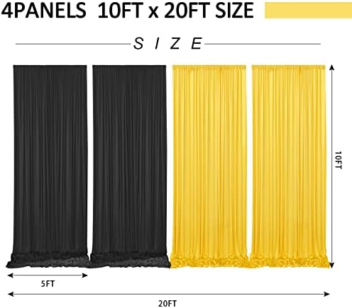 Лентата завеса за фон, без бръчки за парти, Завеса Черен фон 10x10ft и окачени на жълт фон 10x10ft