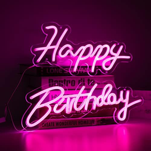 Неонова реклама с Happy Birthday, Led Табела Happy Birthday За декора на стените, с регулируем превключвател За всички Партита по повод рождения Ден, 11 * 16 инча (28 * 42 см розов цвят)