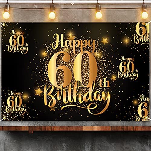 NC Happy 60th Birthday Фон Банер Стъпка и Повторение на 60 Години Фонови Бижута за Жени, Мъже Го Него Снимки Вечерни Аксесоари Блясък на Черното Злато
