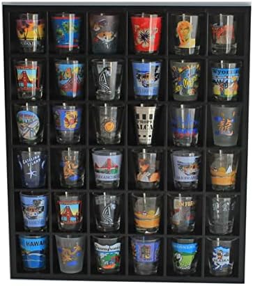 Черна витрина за питиета 36 слотове Рафтове за изложба на стоки за събиране минифигурок и наперстков Отделно Стоящ - Без врати (за всички къси питиета)