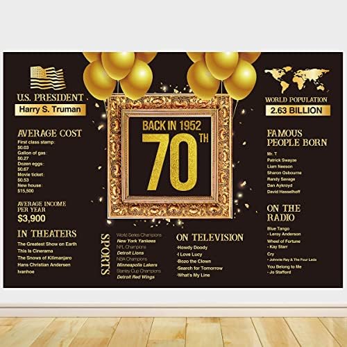 Фон за парти с 70-годишнината, Банер за парти с 70-годишен рожден ден, на Фона на Снимки от 1952 г., Банер за рожден Ден, Декорация на 70-та годишнина за Жени, Мъжки, Черно-Златни Аксесоари за Юбилейна партита