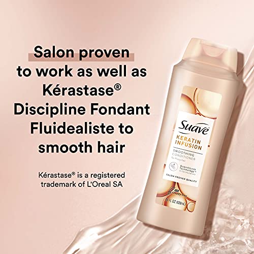 Разглаживающий климатик Suave Professionals За суха коса Keratin Infusion Балсам за коса с 48-часов контрол на вълна, 28 унции (опаковка от 4 броя)