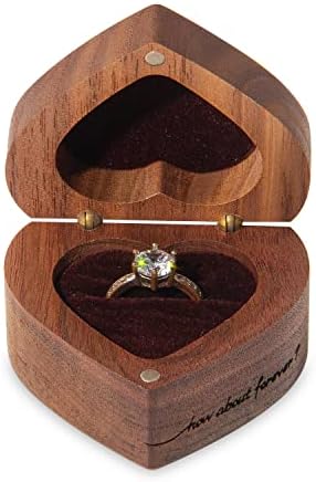 Кутия за Годежни Пръстени, Тънък Дървен Калъф за пръстени във формата на Сърце, за Предложения, Сватбена церемония, Подарък за рожден ден (с надпис - какво ще кажете за добро?)