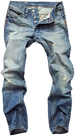 Andongnywell Мъжки скъсани стегнати издържат дънки директно намаляване на мълния, оръфан дънкови панталони с цип