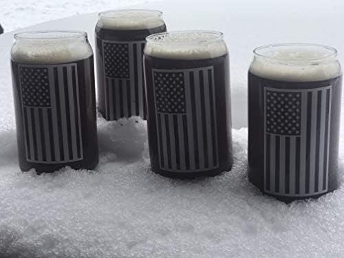 Четката с предимствата Комплект чаши за пиене под формата на бира, консерви от 4 парчета Libby 209 16 унции САЩ с американския флаг Готин подарък за рожден Ден или Коледа