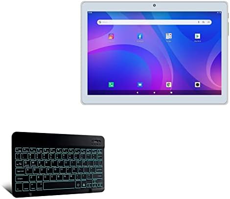 Клавиатурата на BoxWave, съвместими с таблета SZTPSLS Android 10 S10 (10.1 инча) - Клавиатура SlimKeys Bluetooth - с подсветка, преносима клавиатура с удобен подсветка на задния панел - Черно jet black