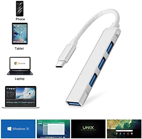 Хъб FACATH USB C, 4-Портов хъб USB-C-USB 3.0, Преносим hub Type-C, USB адаптер C 4-в-1 за MacBook/Pro/Air (Thunderbolt 3), който е съвместим с всички устройства USB C.