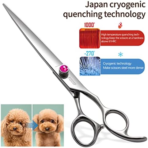 FOGOSP Професионални 8Прави Ножици за подстригване на кучета-Дълги, Големи Ножици за Подстригване на Кучета Пет Japan 440C Ножици за Подстригване на кучета Пудел (8,0, Директни)