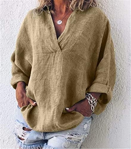 Женска тениска Andongnywell с V-образно деколте, Ежедневни Блузи с дълъг ръкав, Свободни Риза, Туника, Пуловер, Блуза