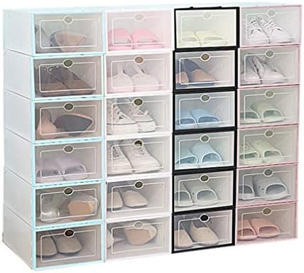 Кутии за съхранение Cabilock Сгъваема Кутия за съхранение на 6 бр. Штабелируемые Кутии За обувки, Дебели Прозрачна Пластмасова Кутия-Органайзер За Обувки Калъф За съхранение на обувки Контейнер (Мъжки Черен + бял) Кутия