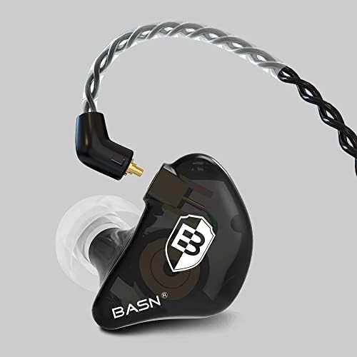 BASN Професионални Мониторные ушите за Певци, Барабанисти, Музиканти с жак MMCX IEM Слушалки (Pro Clear Black)