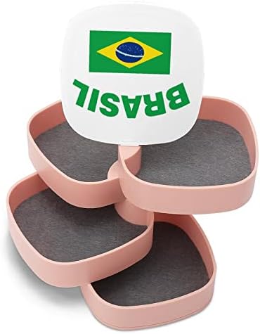 Флаг на Бразилия в Ковчег за Бижута За Жени, Органайзер, Калъф с Огледало, 4 Слой, Подарък за Момичета, Пръстени, Обеци, Колие